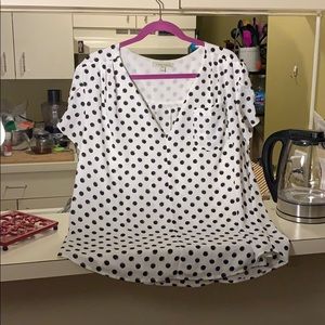 White polkadotted 41 Hawthorn blouse, size XXL